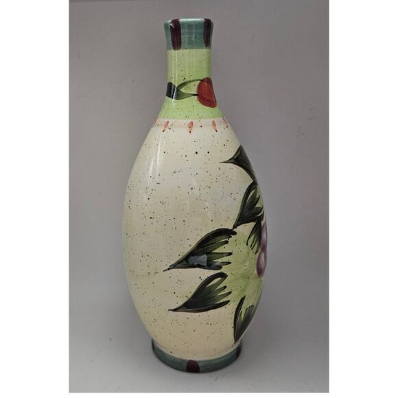 Vintage Style Pottery Vase Bottle 9.5" Hand Painted Fruit Grapes Rooster China - Picture 2 of 6